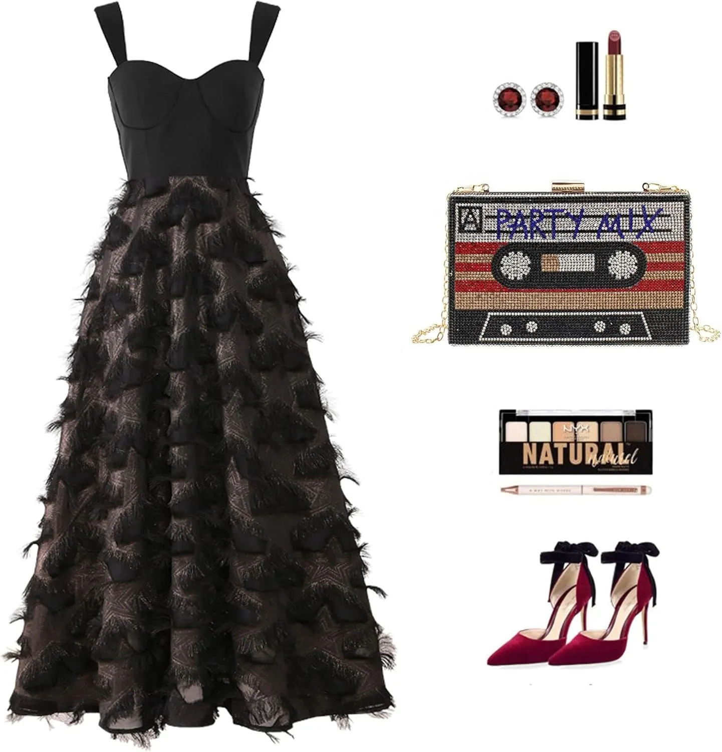 Crystal Inlaid Bling Crossbody Shoulder for Graduation Wedding Party Retro Cassette Evening Clutch Purse
