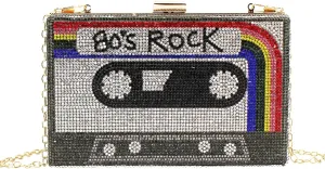 Crystal Inlaid Bling Crossbody Shoulder for Graduation Wedding Party Retro Cassette Evening Clutch Purse