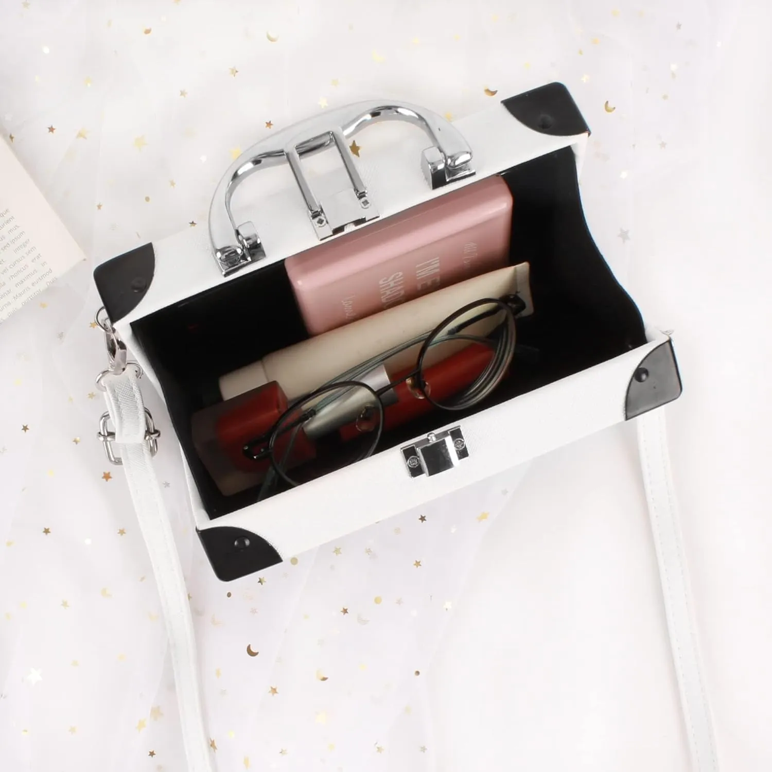 Crystal Inlaid Bling Crossbody Shoulder for Graduation Wedding Party Retro Cassette Evening Clutch Purse