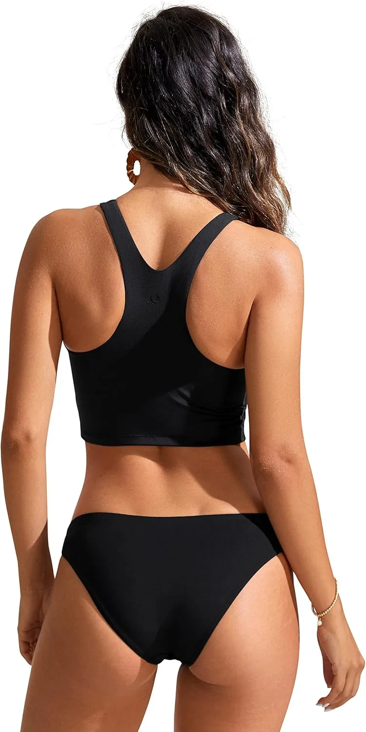 CRZ YOGA Womens Racerback Bikini Tops Quick Dry High Neck Modest Swimsuit Padded Sports Bathing Suit