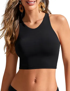 CRZ YOGA Womens Racerback Bikini Tops Quick Dry High Neck Modest Swimsuit Padded Sports Bathing Suit