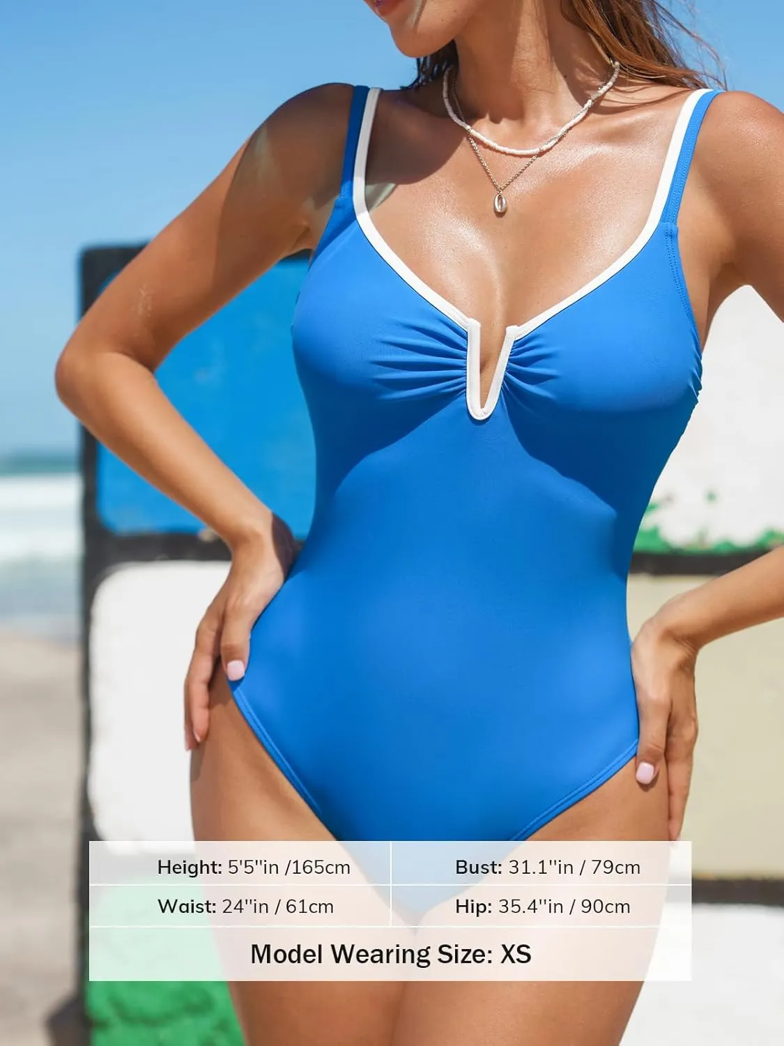 CUPSHE Women's One Piece Swimsuit V Neck Bathing Suit Adjustable Straps Back Hook Hollow Cheeky Swimwear