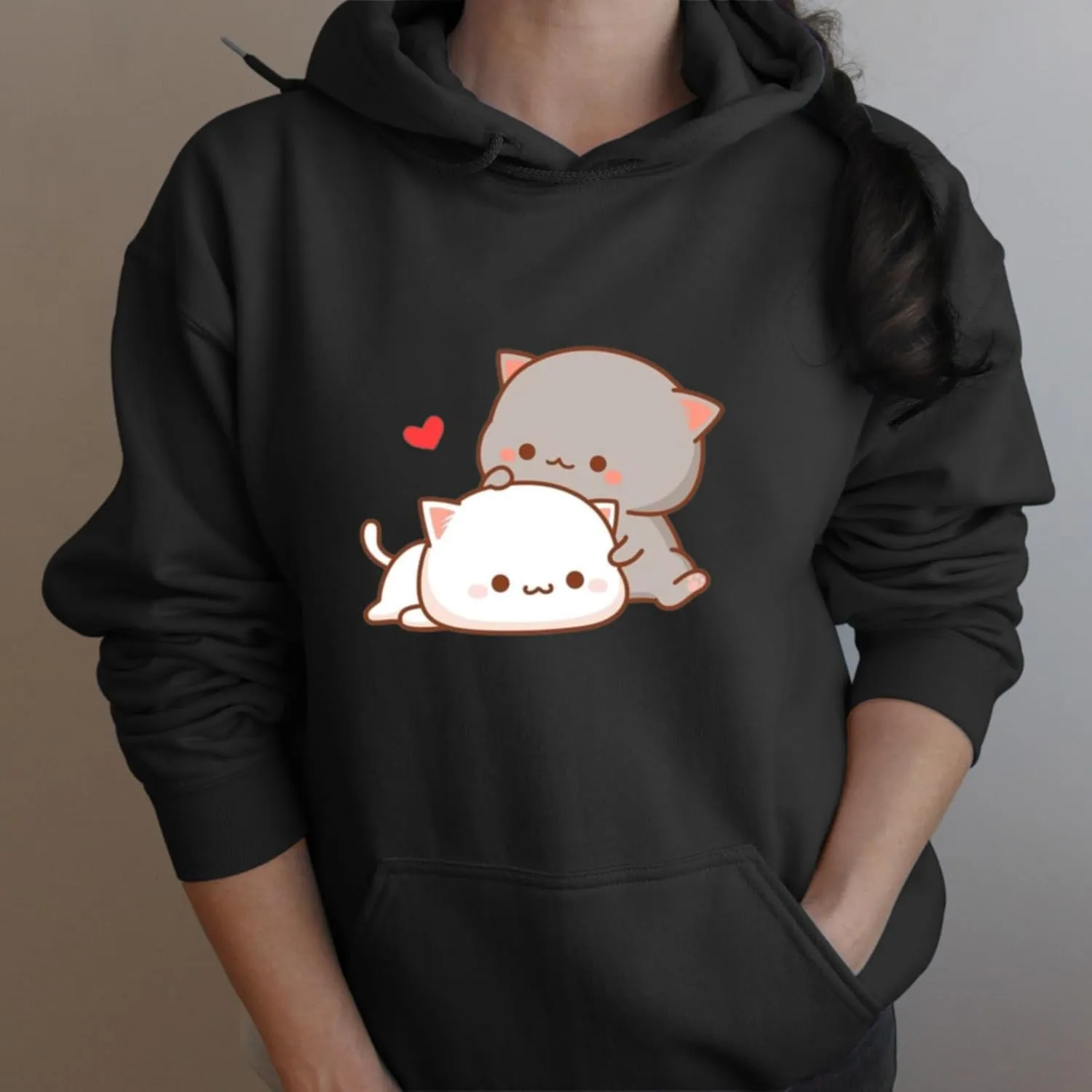 Cute Cat Graphic Hoodies Aesthetic Hooded Sweatshirts for Teen Girls Kawaii Cartoon Anime Lightweight Pullover Tops