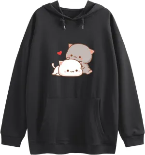 Cute Cat Graphic Hoodies Aesthetic Hooded Sweatshirts for Teen Girls Kawaii Cartoon Anime Lightweight Pullover Tops