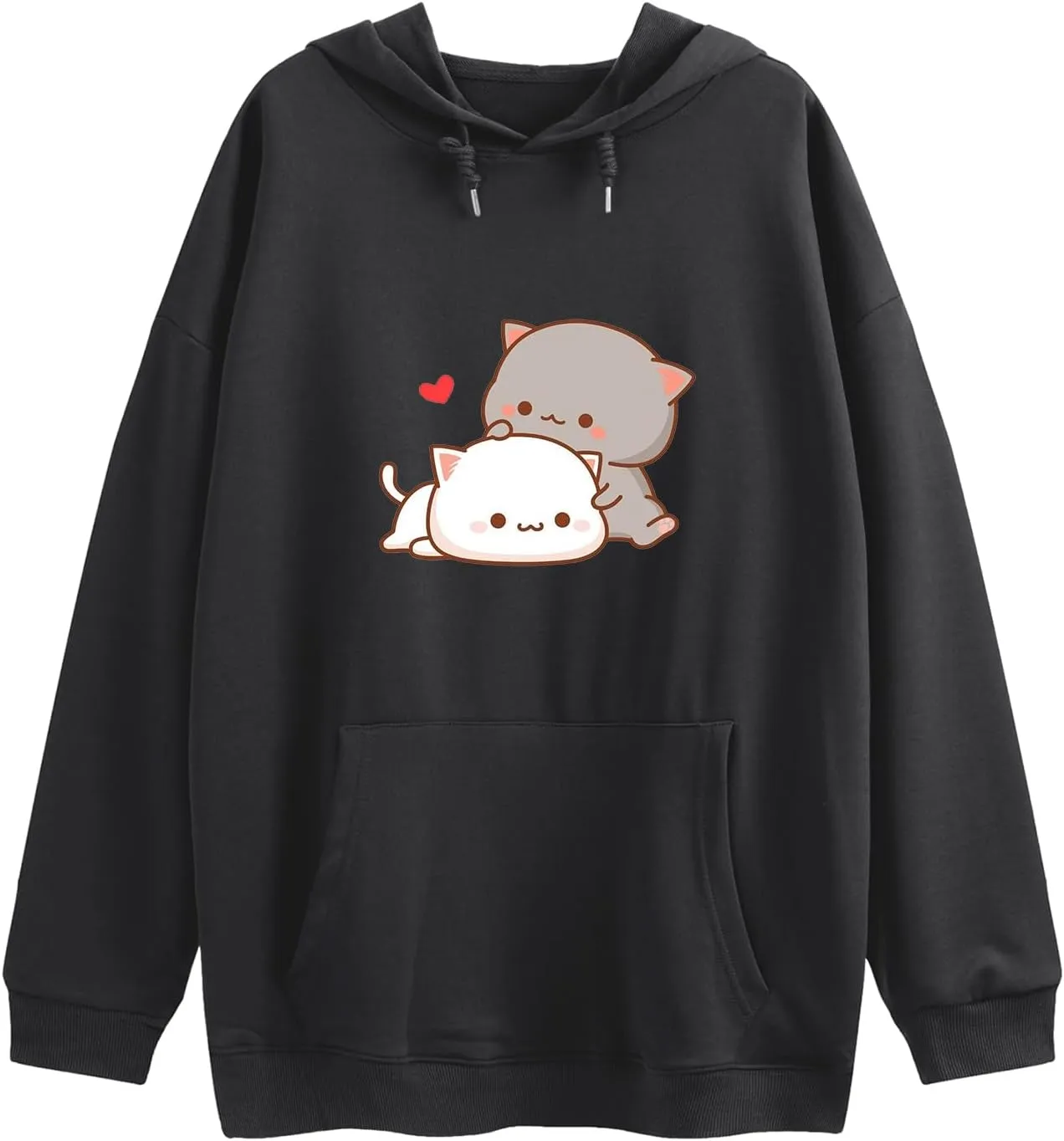 Cute Cat Graphic Hoodies Aesthetic Hooded Sweatshirts for Teen Girls Kawaii Cartoon Anime Lightweight Pullover Tops