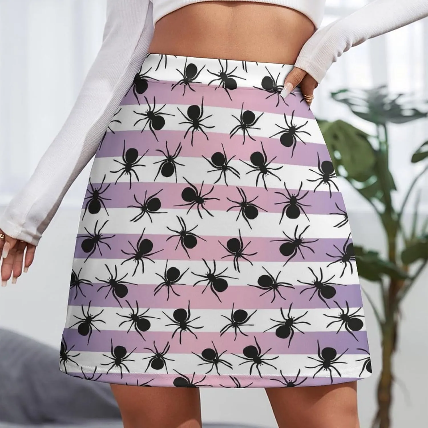 Cute Pink Cowgirl Boot Women's High Waist Stretchy Mini Skirt Elastic Summer Casual Above Knee Basic