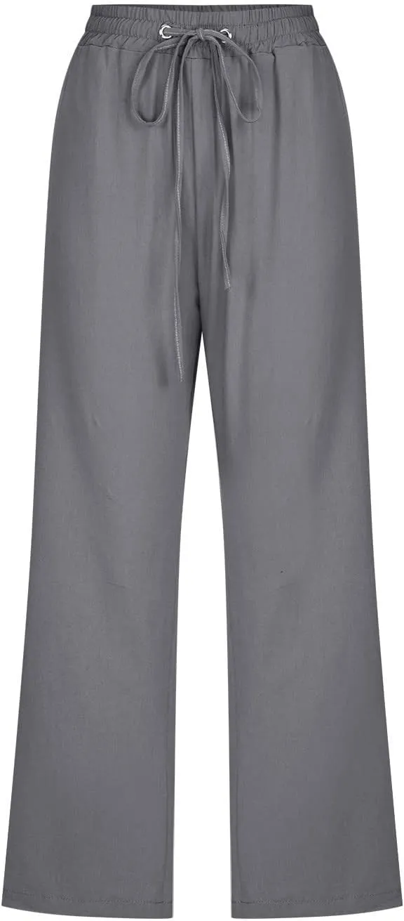 DDAPJ pyju Capri Pants for Women Plus Size Casual Drawstring High Waist Linen Pants Straight Leg Cropped Trouser with Pockets