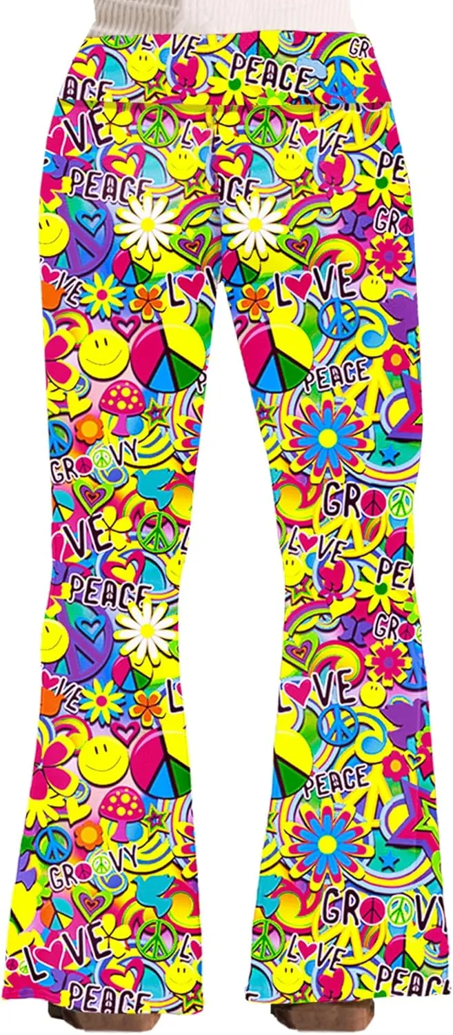 Deerose Girls Bell Bottom Floral Print Stretch Hippie Pants High Waist Flare Pants 5-14 Year