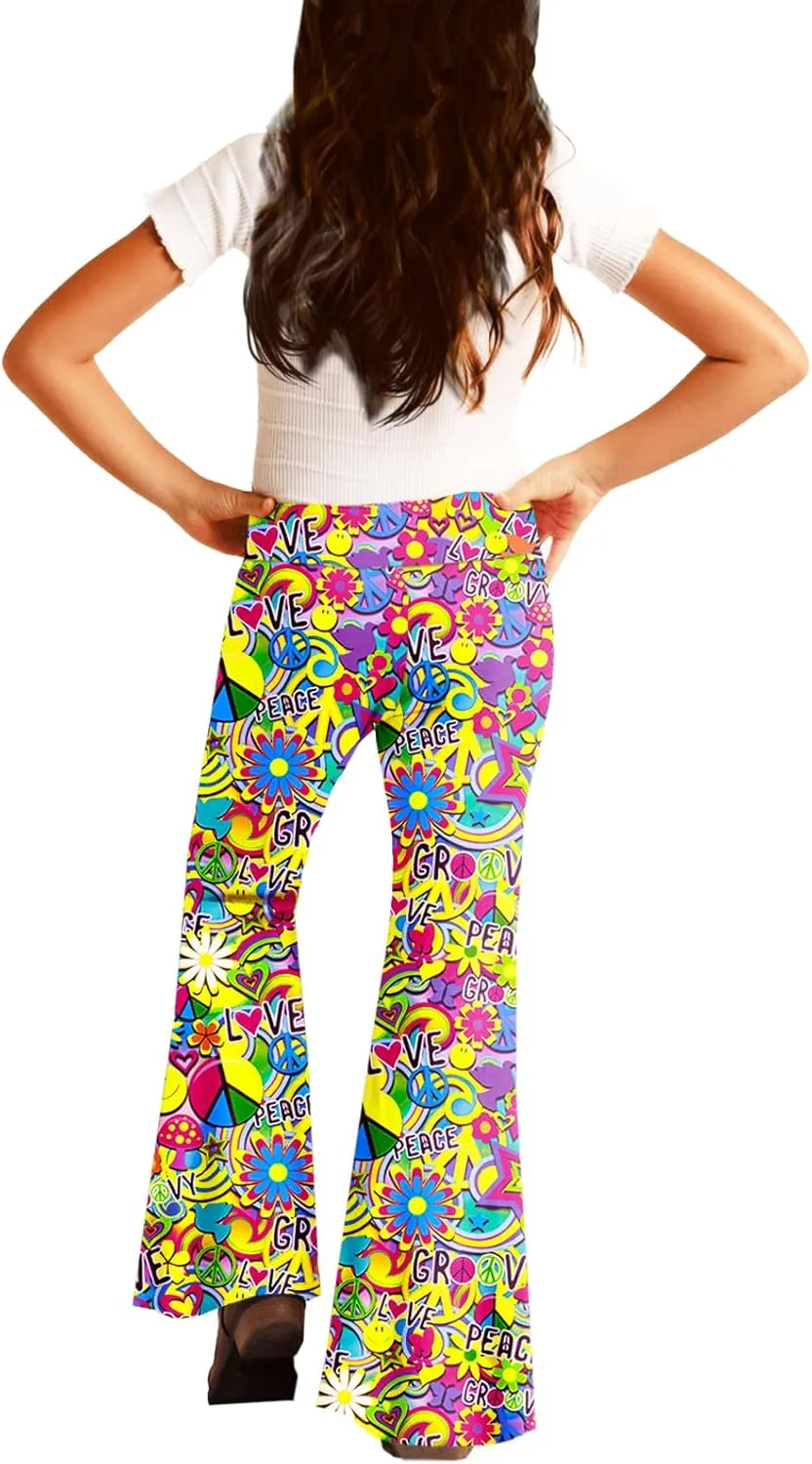 Deerose Girls Bell Bottom Floral Print Stretch Hippie Pants High Waist Flare Pants 5-14 Year