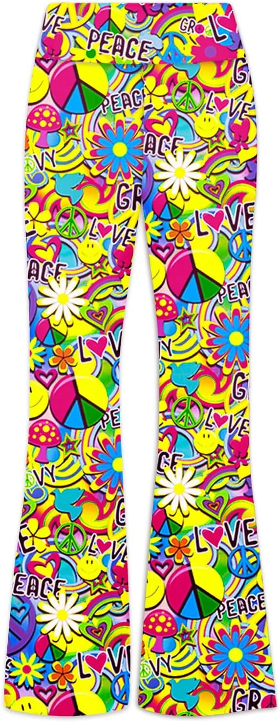 Deerose Girls Bell Bottom Floral Print Stretch Hippie Pants High Waist Flare Pants 5-14 Year