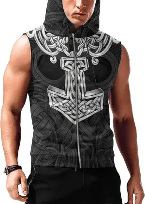 Desantiago Mens Fashion Muscle Hooded Workout Hooded Tank Tops with Pocket Gym Training Zip Hoodies Sleeveless