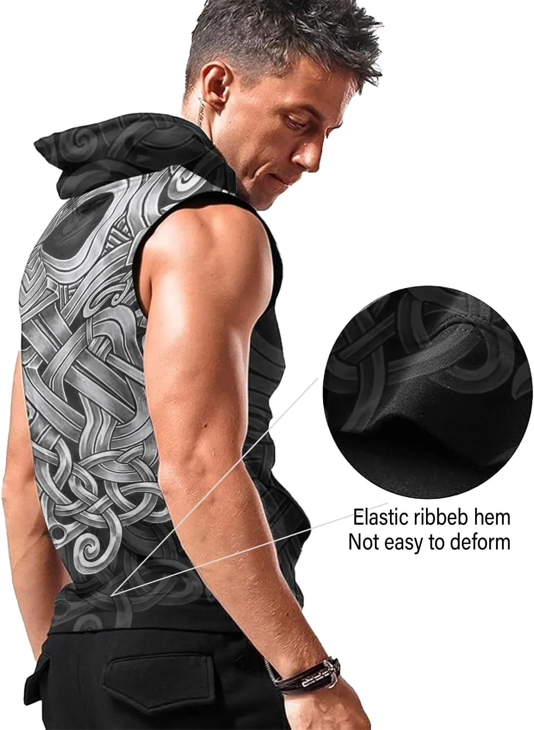 Desantiago Mens Fashion Muscle Hooded Workout Hooded Tank Tops with Pocket Gym Training Zip Hoodies Sleeveless
