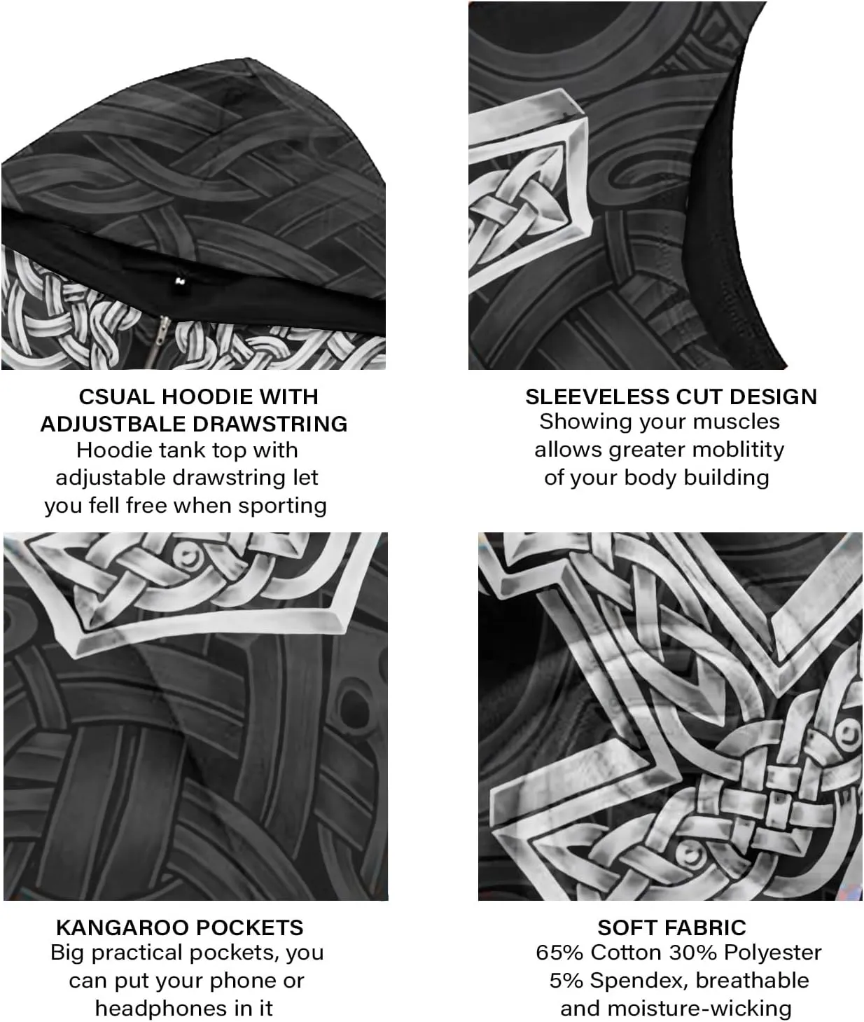 Desantiago Mens Fashion Muscle Hooded Workout Hooded Tank Tops with Pocket Gym Training Zip Hoodies Sleeveless