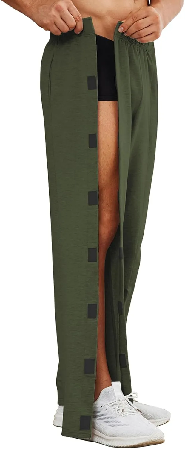 Deyeek Men's Post Surgery Pants Loose Fit Side Snap Tear Away Pants for Men Open Bottom Breakaway Sweatpants with Pockets