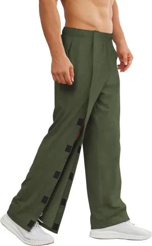 Deyeek Men's Post Surgery Pants Loose Fit Side Snap Tear Away Pants for Men Open Bottom Breakaway Sweatpants with Pockets