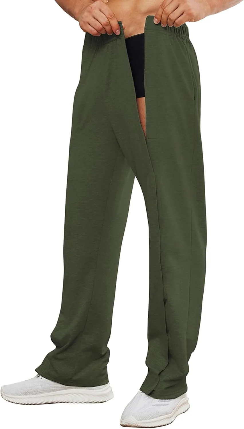 Deyeek Men's Post Surgery Pants Loose Fit Side Snap Tear Away Pants for Men Open Bottom Breakaway Sweatpants with Pockets