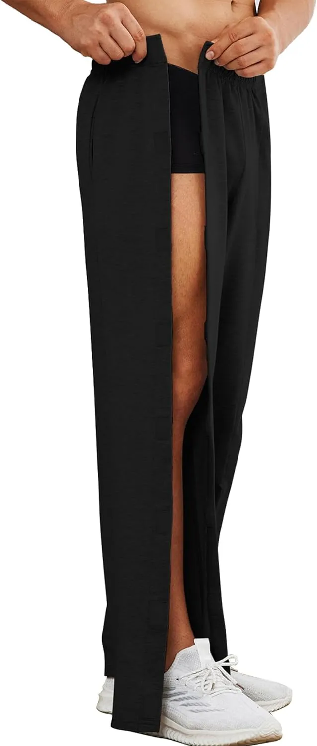 Deyeek Men's Post Surgery Pants Loose Fit Side Snap Tear Away Pants for Men Open Bottom Breakaway Sweatpants with Pockets