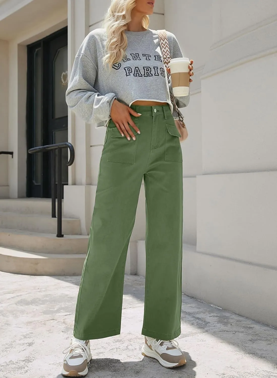 Dokotoo Womens Cargo Pants Women Baggy Wide Leg High Waist Casual Pants Jean Stretch Pants