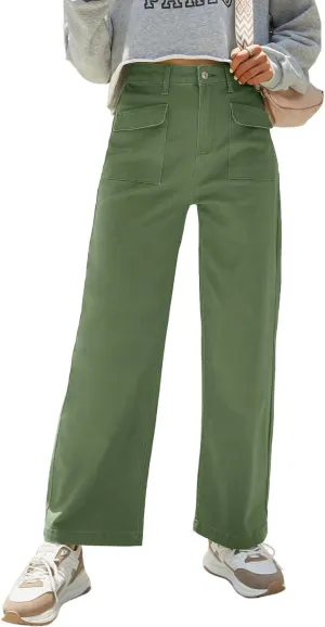 Dokotoo Womens Cargo Pants Women Baggy Wide Leg High Waist Casual Pants Jean Stretch Pants
