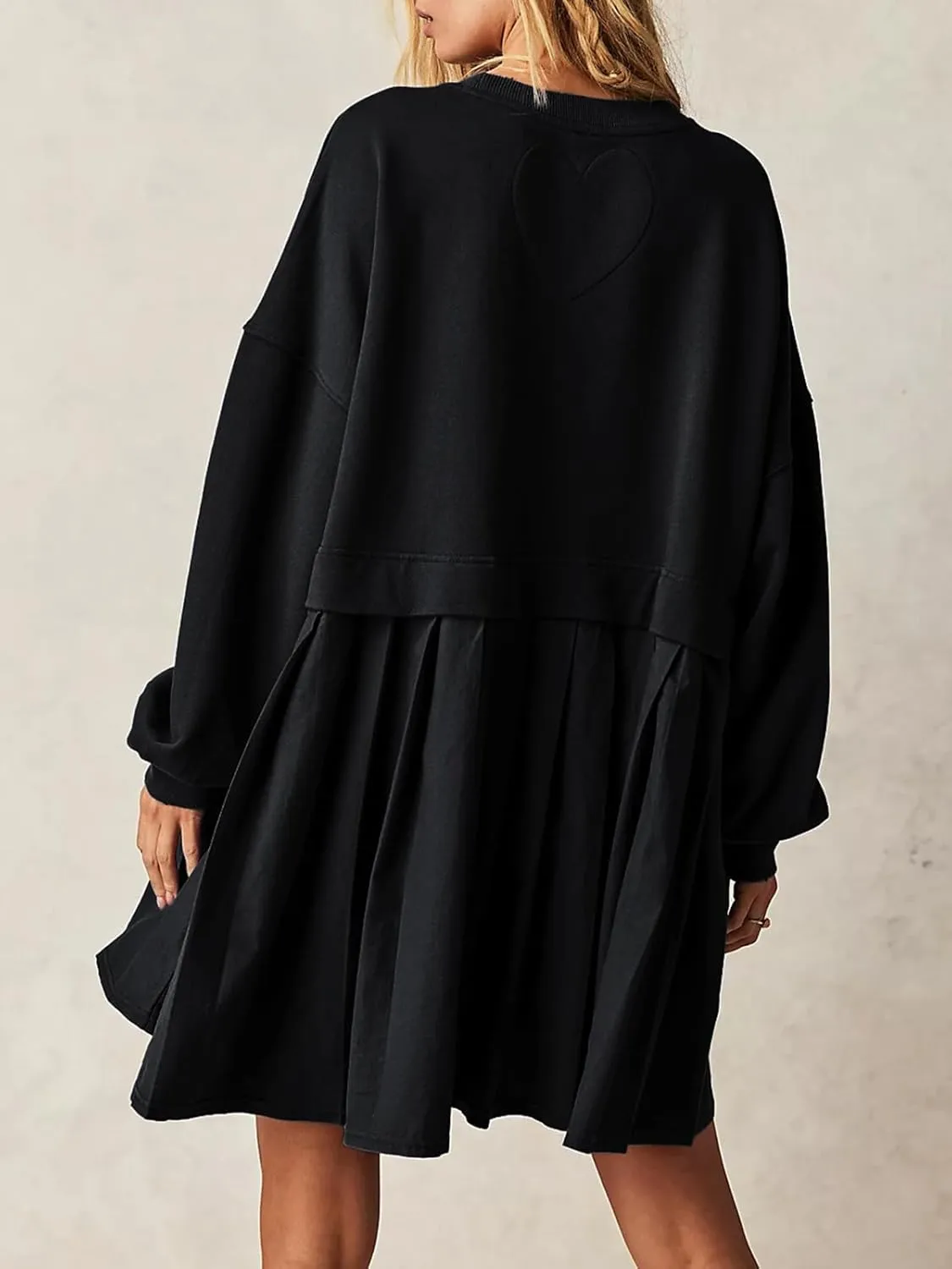 Dokuritu Sweatshirt Dress Women Crew Neck Long Sleeve Patchwork Pullover Tops Flowy Oversized Sweatshirt Mini Dress