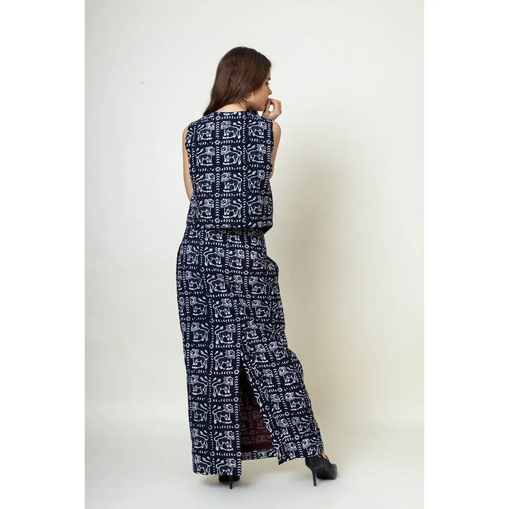 Doodlage Francis Navy Blue Batik Waist Coat