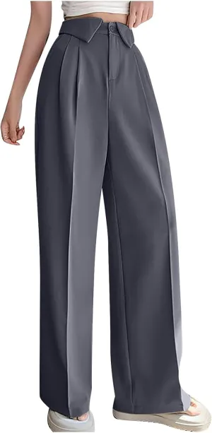Dressy Pants for Women High Waist Baggy Suit Pants Casual Drop Straight Wide Leg Pants Plus Size Dress Slacks Trouser