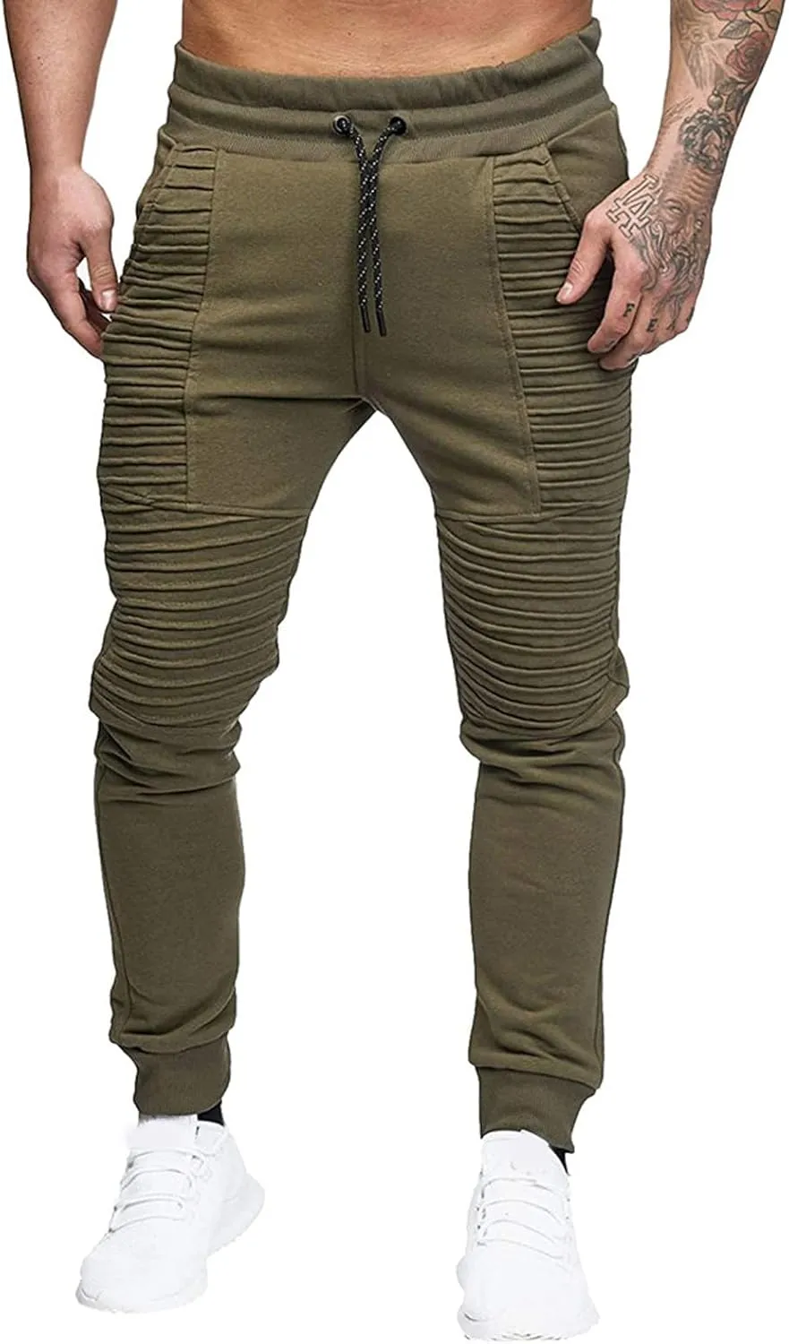 DuDubaby Golf Pants Men's Running Trousers Multi-Pocket Small Feet Slim Tooling Casual Trousers Mens Slim Fit Pants