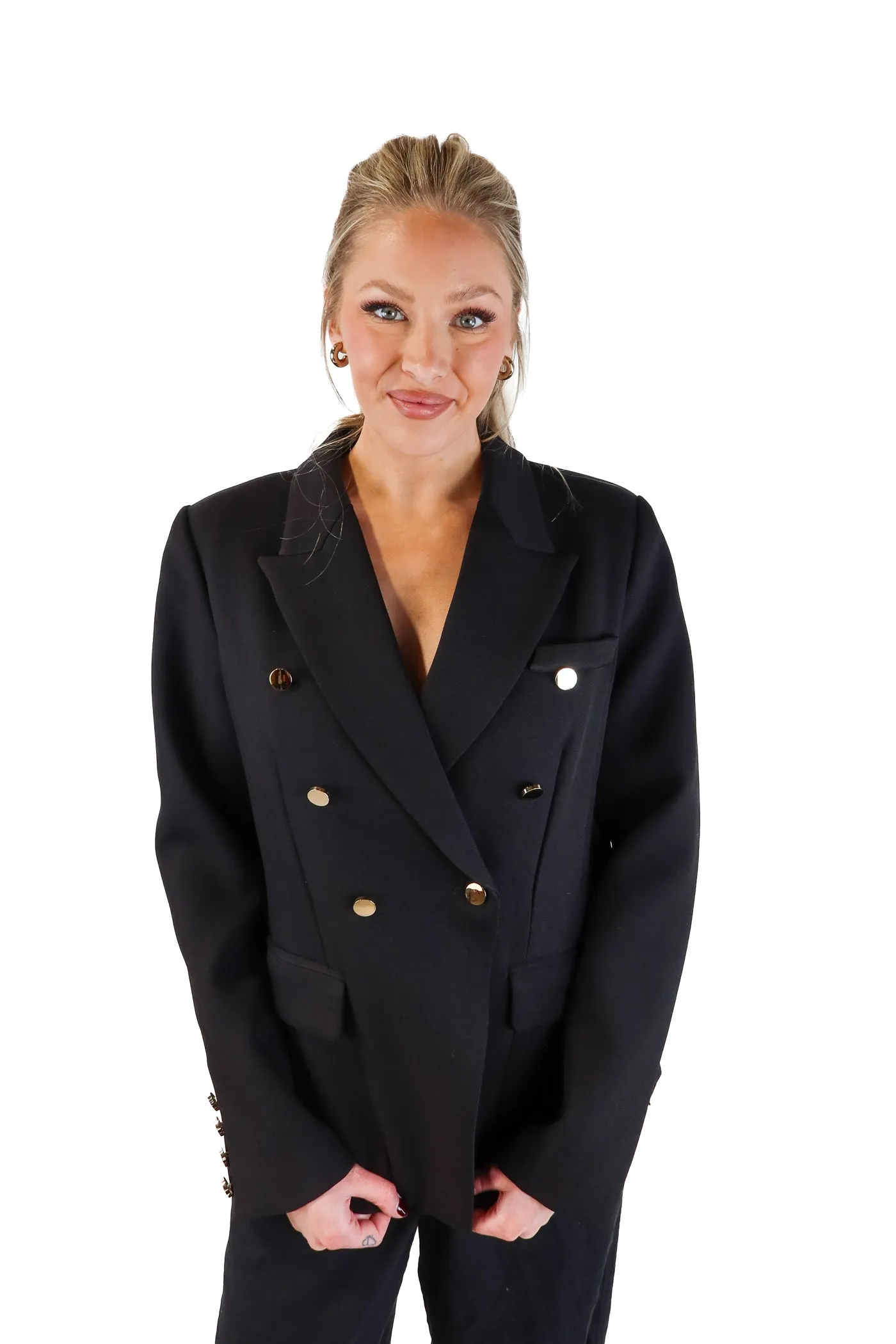 Elliatt Black Double-Breasted Blazer (L; retail $248)