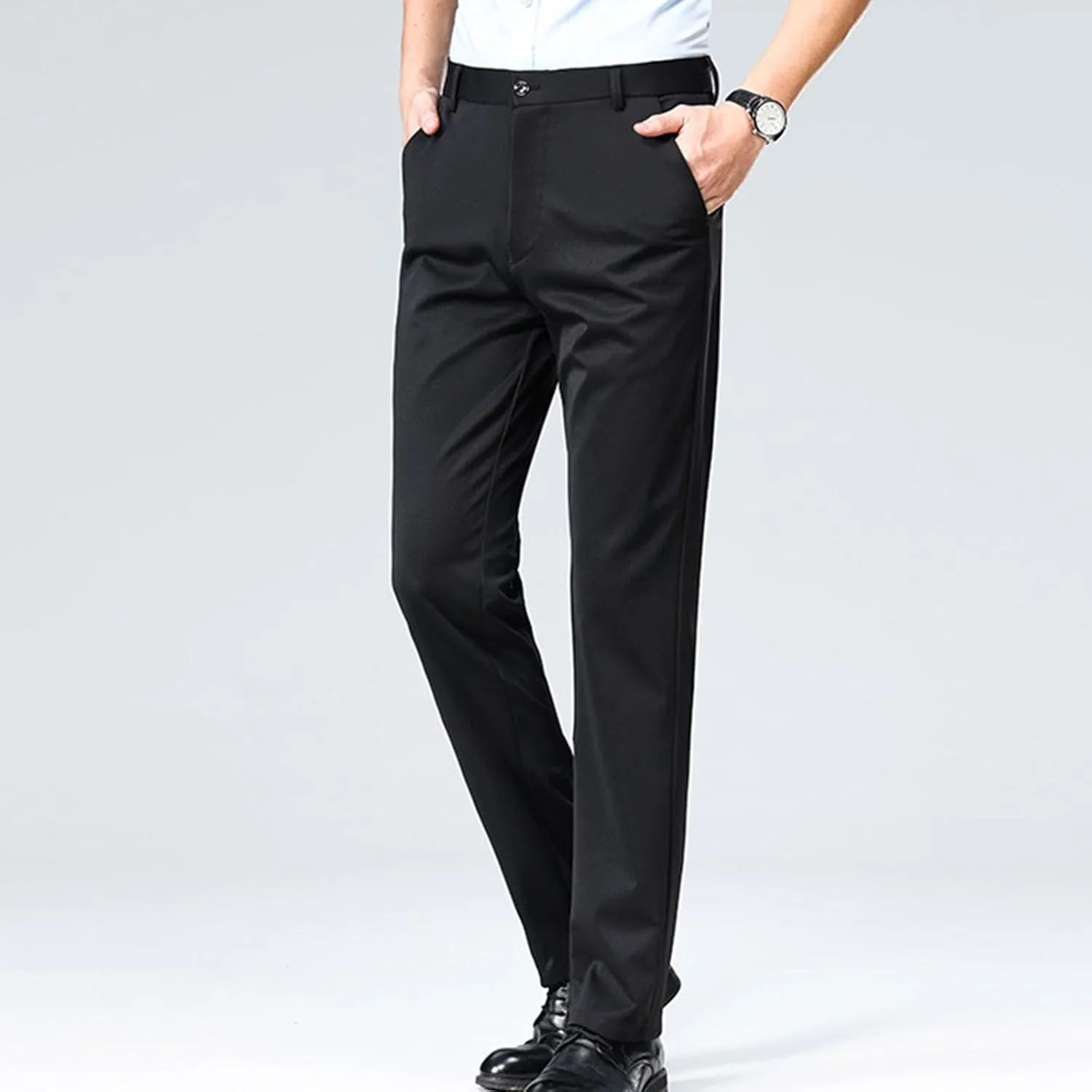 Finelylove Mens Dress Pants Casual Slim Fit Flat Front Formal Pants Wrinkle Free Tapered Trousers Trendy