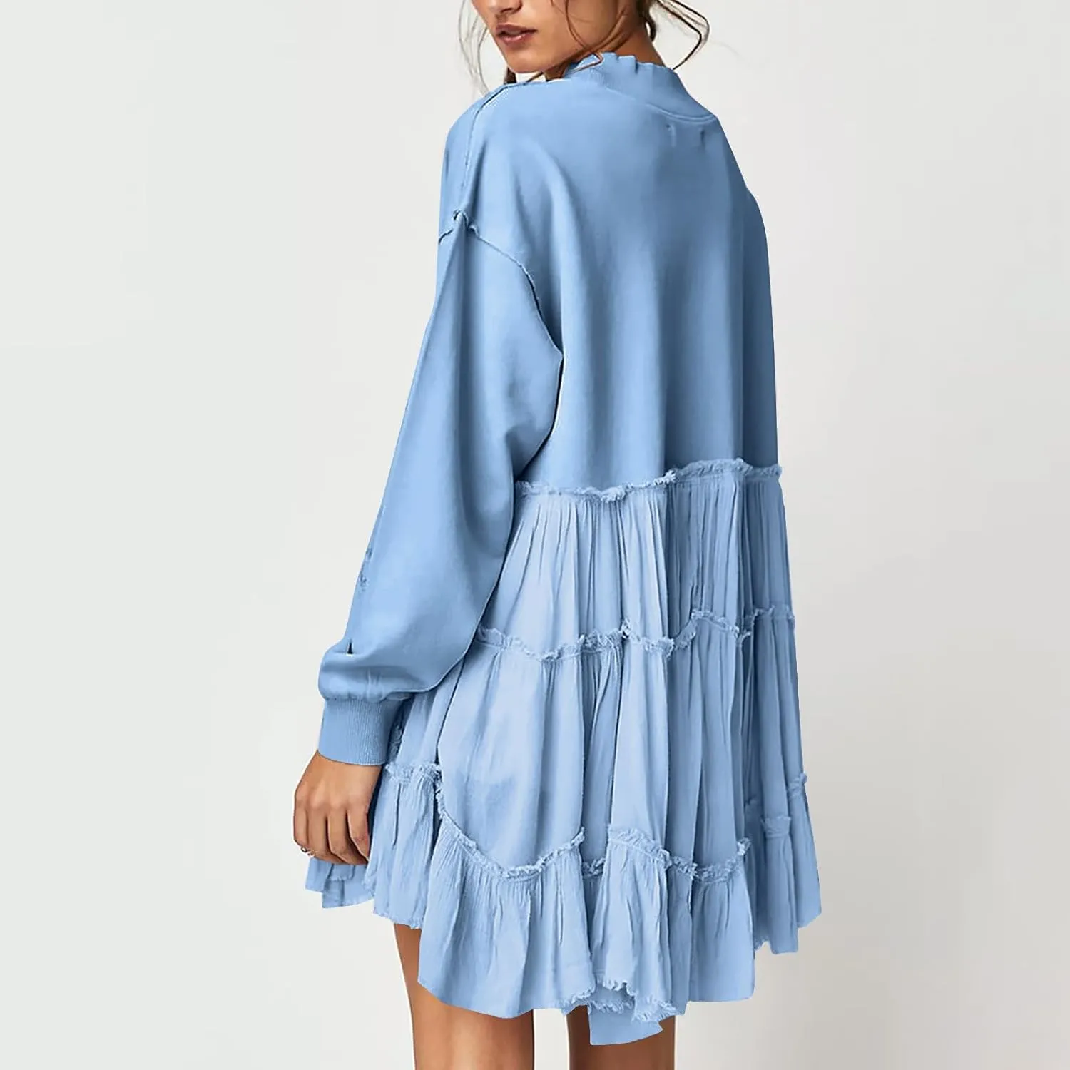 Firzero Womens Oversized Sweatshirt Dress Patchwork Long Sleeve Crewneck Pleated Mini Dresses 2024 Casual Pullover Tops