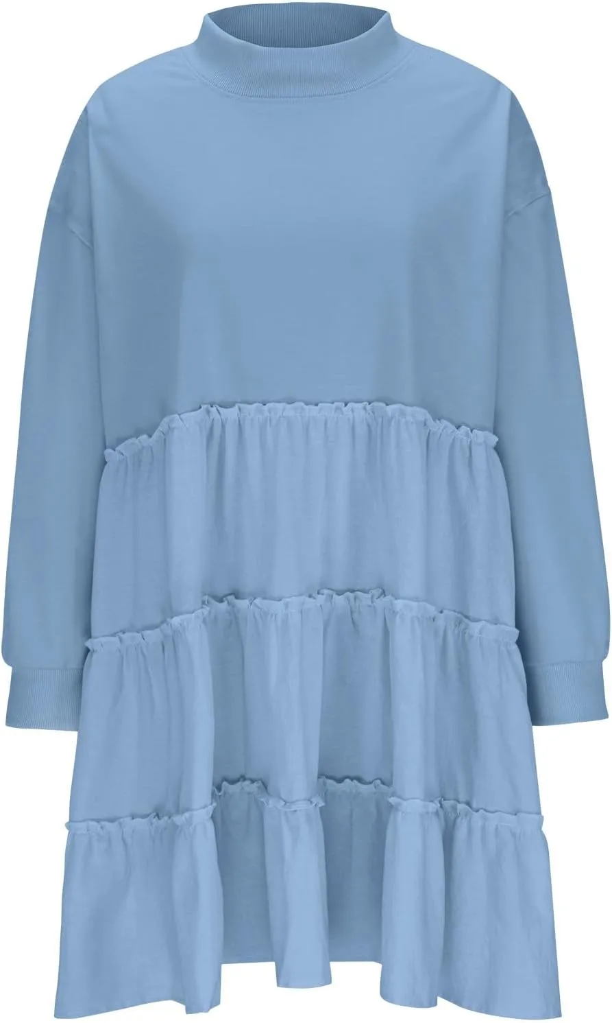 Firzero Womens Oversized Sweatshirt Dress Patchwork Long Sleeve Crewneck Pleated Mini Dresses 2024 Casual Pullover Tops
