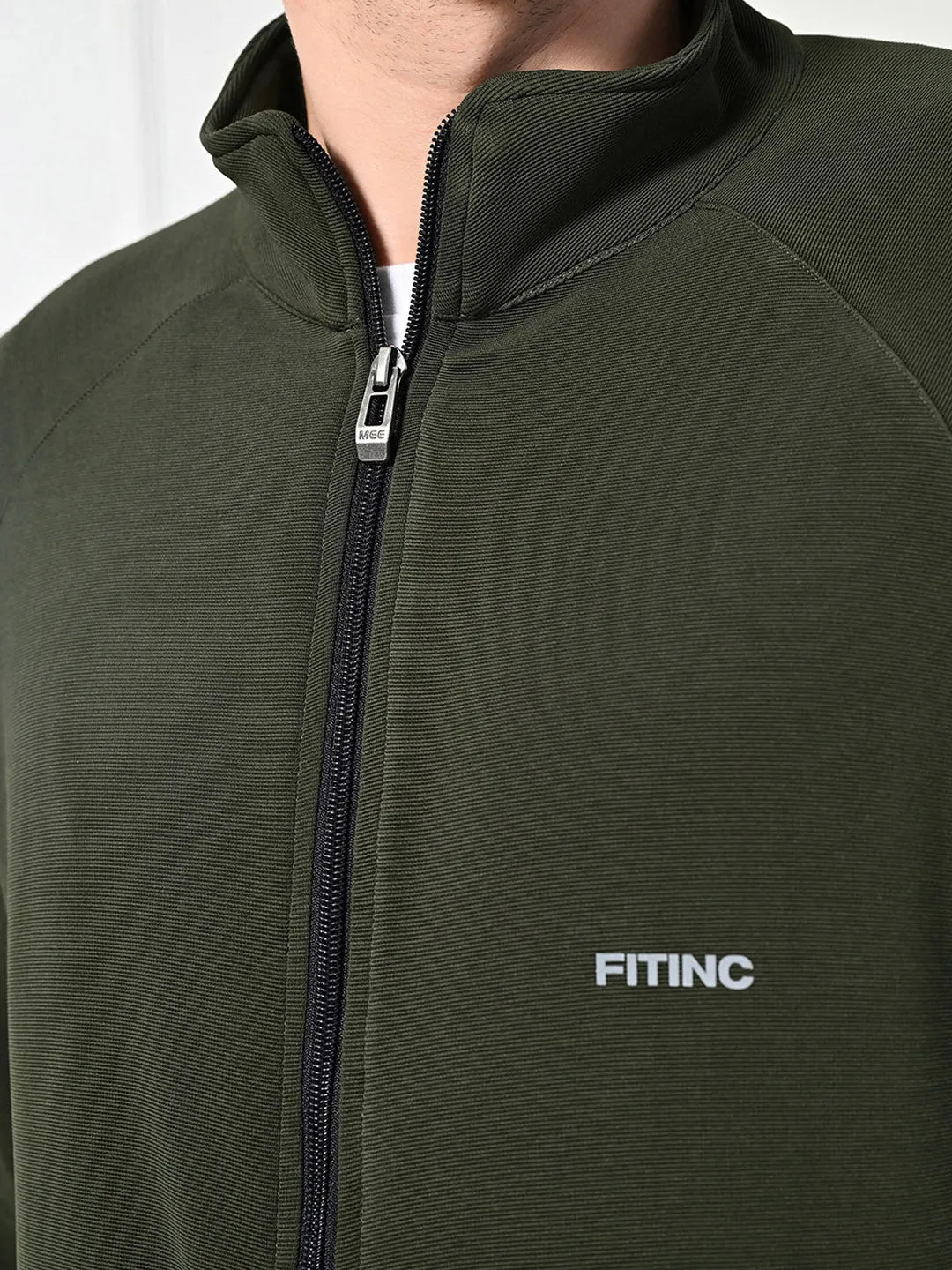 FITINC Stretchable Green Jacket for Men - Gym, Workout, Jogging, Yoga and Sports