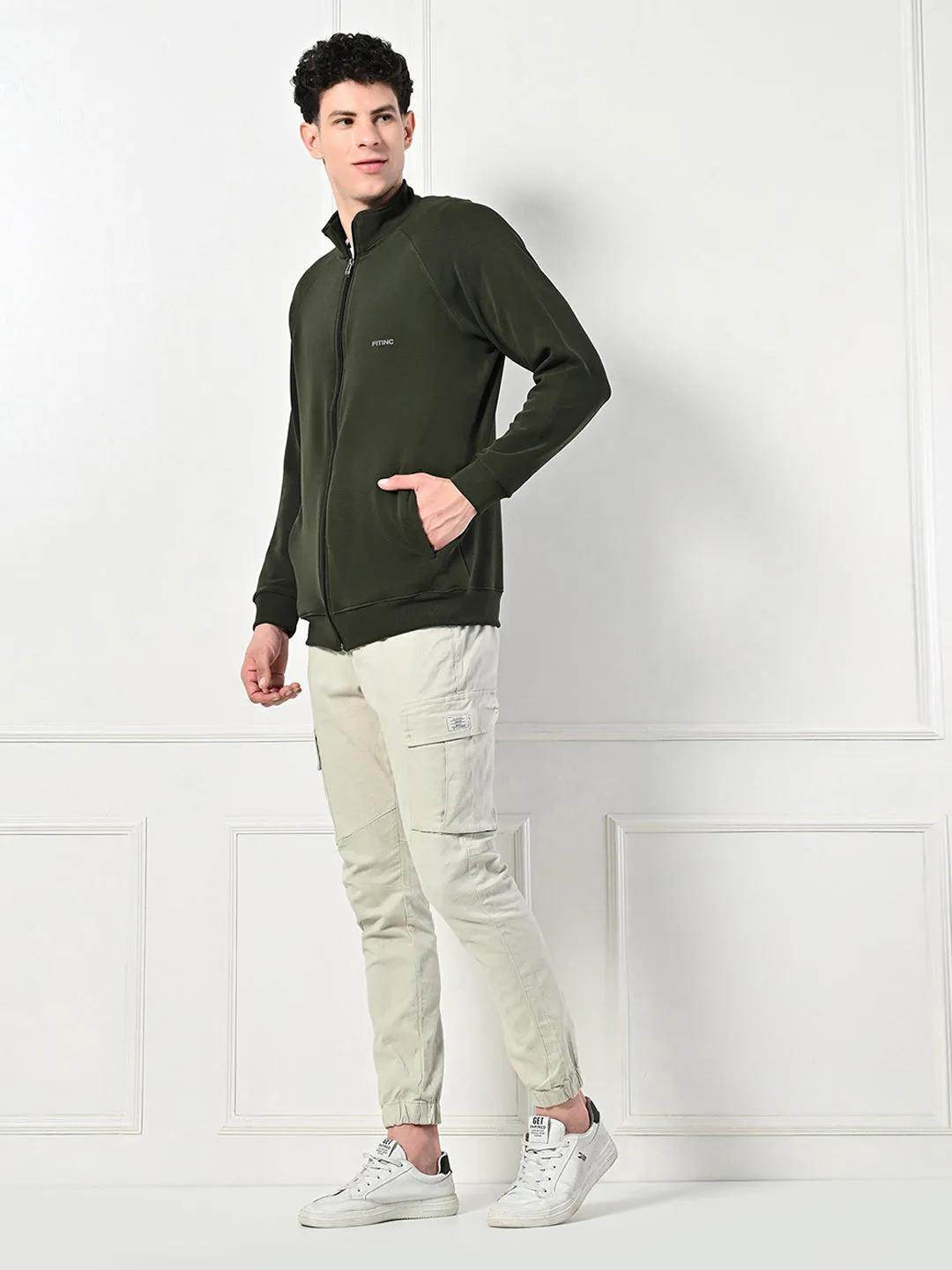 FITINC Stretchable Green Jacket for Men - Gym, Workout, Jogging, Yoga and Sports