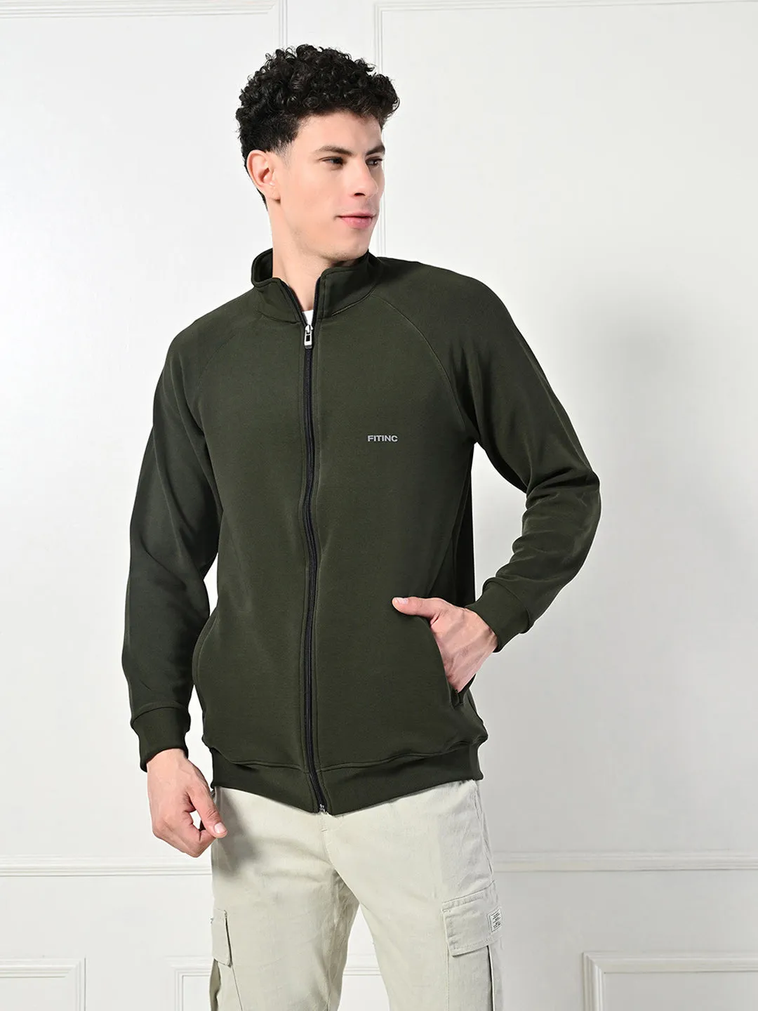 FITINC Stretchable Green Jacket for Men - Gym, Workout, Jogging, Yoga and Sports