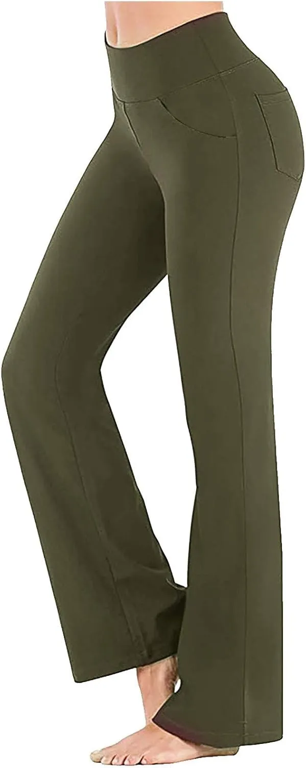 Flare Leggings for Women High Waist Bootcut Yoga Pants with Pockets Casual Wide Leg Pants Tummy Control Work Trousers