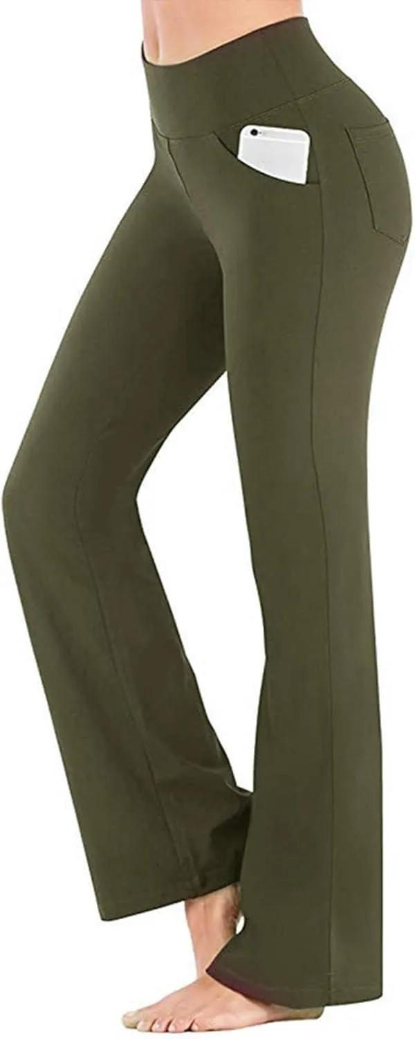 Flare Leggings for Women High Waist Bootcut Yoga Pants with Pockets Casual Wide Leg Pants Tummy Control Work Trousers