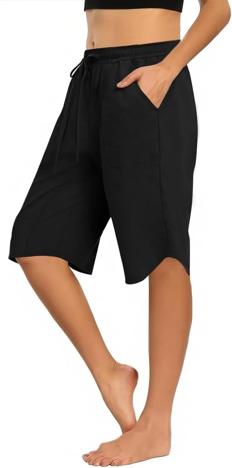 FlekmanArt Womens Capris for Summer Cotton Linen Pants Casual 2025 Loose Comfy Elastic Waist Cropped Trouser Beach Clothes