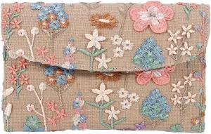 Floral Envelope Tote Bag Sequin Embroidery Straw Clutch Purse Summer Woven Floral Clutch Handbag Boho Straw Evening Handbags