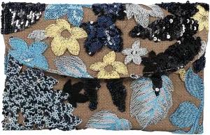 Floral Envelope Tote Bag Sequin Embroidery Straw Clutch Purse Summer Woven Floral Clutch Handbag Boho Straw Evening Handbags