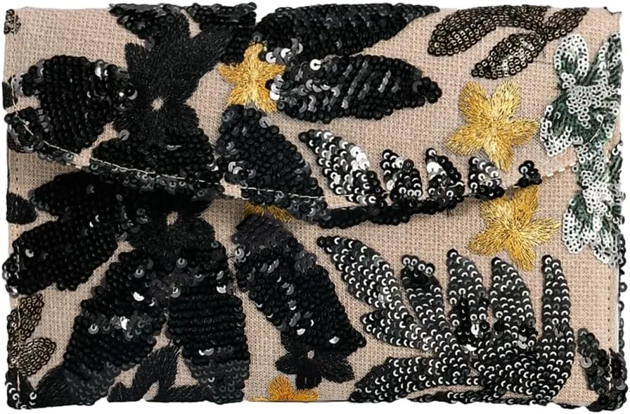 Floral Envelope Tote Bag Sequin Embroidery Straw Clutch Purse Summer Woven Floral Clutch Handbag Boho Straw Evening Handbags