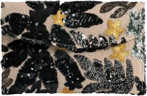 Floral Envelope Tote Bag Sequin Embroidery Straw Clutch Purse Summer Woven Floral Clutch Handbag Boho Straw Evening Handbags