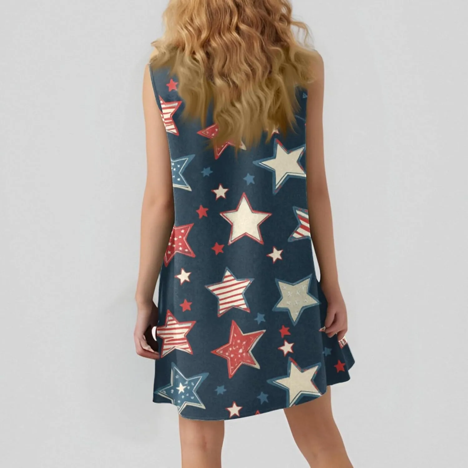 Fourth of July Dresses for Women Summer Red White and Blue Patriotic Dress Knee Length Aline Sleeveless Tank Dress