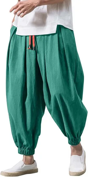 GIERIDUC Mens Cotton Linen Loose Pant Casual Long Pants Lightweight Flat-Front Summer Trousers Yoga Beach Pants for Men