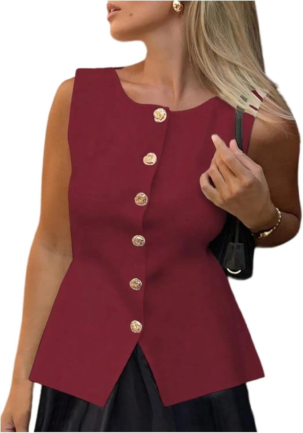 GORGLITTER Women's Sleeveless Metallic Knit Tops Fashion Vest Business Casual Cardigan Western Country Concert Outfits