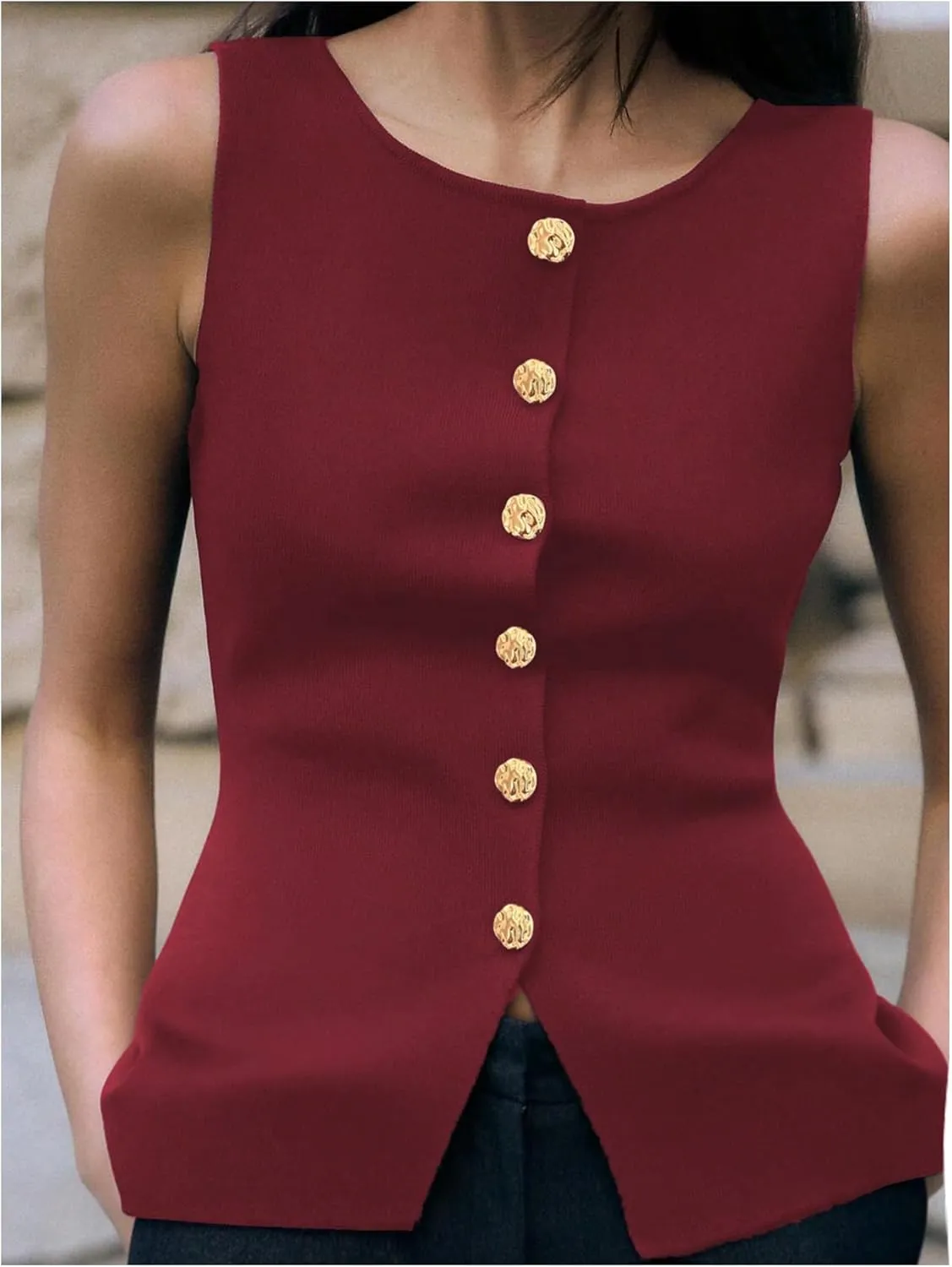 GORGLITTER Women's Sleeveless Metallic Knit Tops Fashion Vest Business Casual Cardigan Western Country Concert Outfits