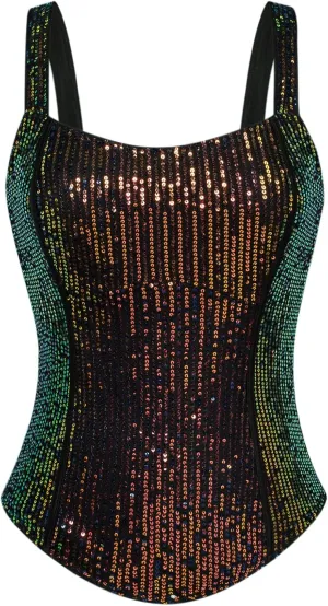 GRACE KARIN Sequin Tank Tops for Women Bustier Corset Top Sparkle Sexy Slim Camisole Sleeveless Party