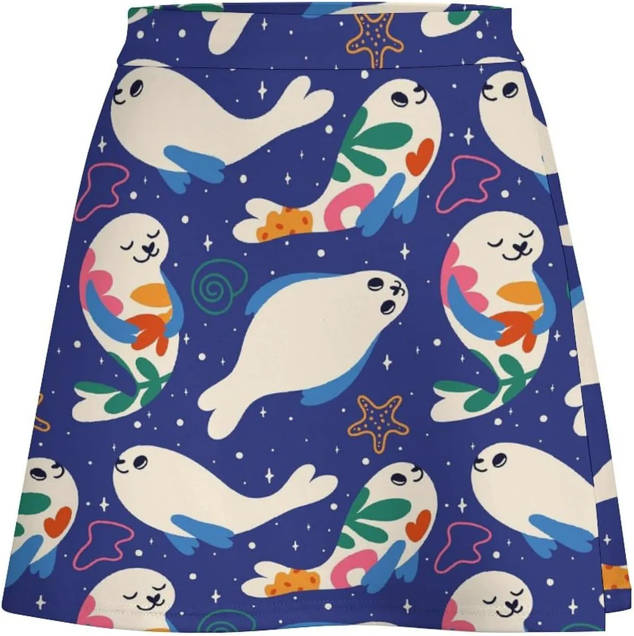 Graffiti Colorful Pattern Double Layer Stretchy Bodycon Short Mini Skirt Slim Fit Pencil Elastic Waistband