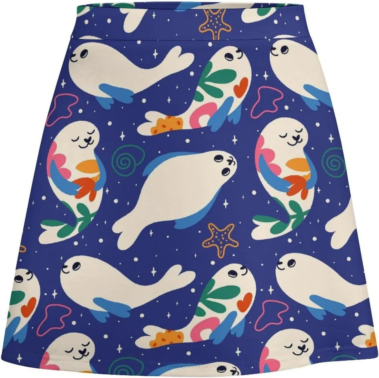 Graffiti Colorful Pattern Double Layer Stretchy Bodycon Short Mini Skirt Slim Fit Pencil Elastic Waistband