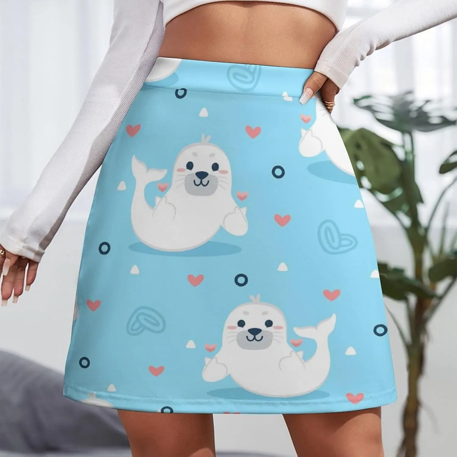 Graffiti Colorful Pattern Double Layer Stretchy Bodycon Short Mini Skirt Slim Fit Pencil Elastic Waistband
