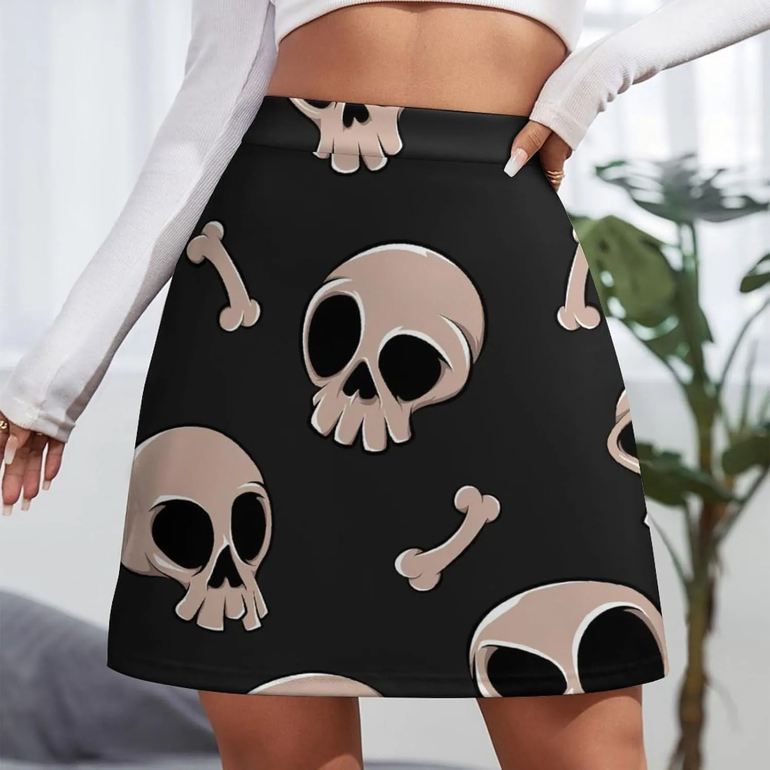 Graffiti Colorful Pattern Double Layer Stretchy Bodycon Short Mini Skirt Slim Fit Pencil Elastic Waistband